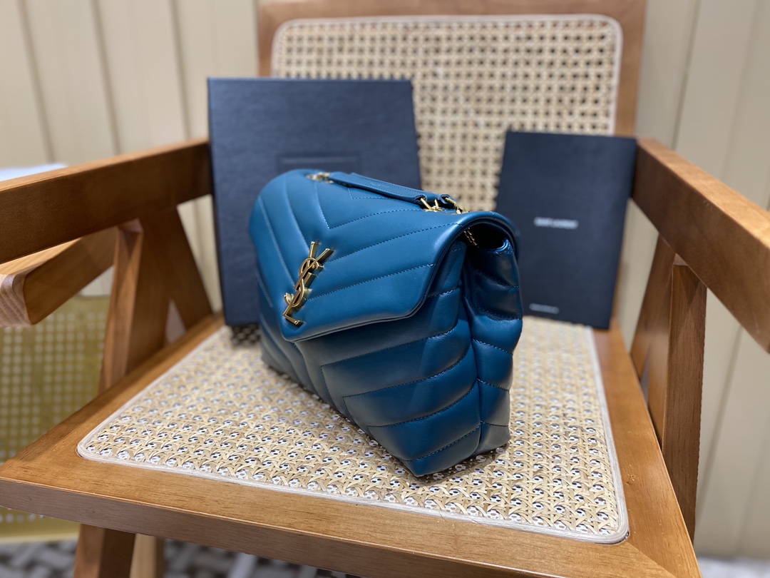YSL LOULOU 23CM Y型绗缝链条包 494699海洋松石绿/金扣