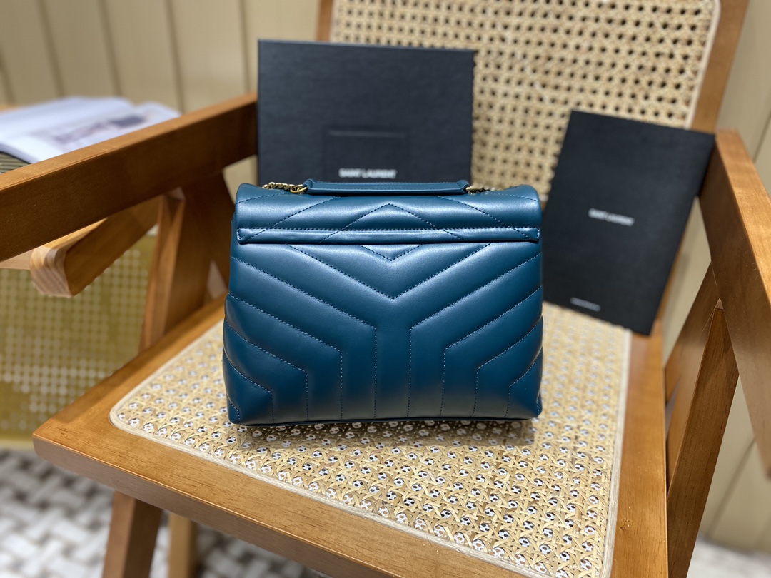 YSL LOULOU 23CM Y型绗缝链条包 494699海洋松石绿/金扣