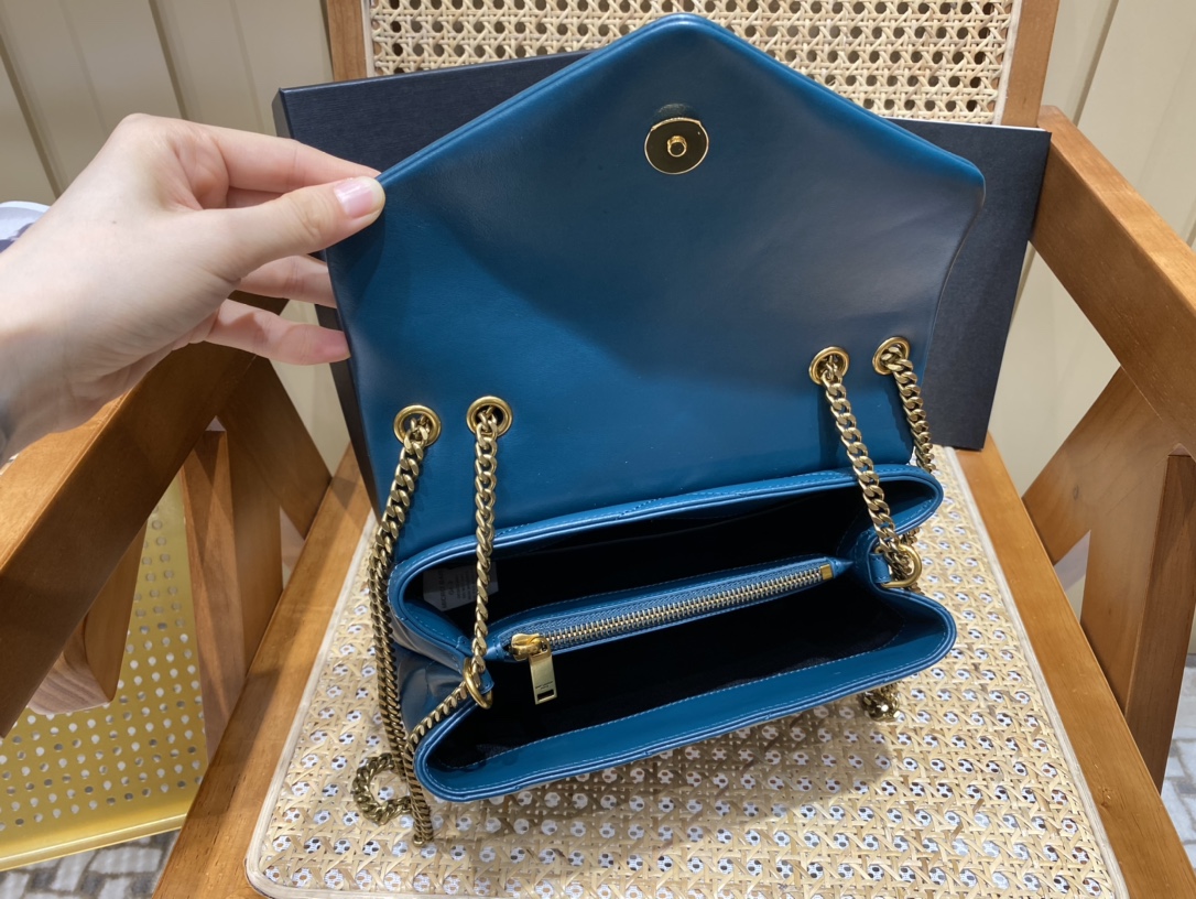 YSL LOULOU 23CM Y型绗缝链条包 494699海洋松石绿/金扣