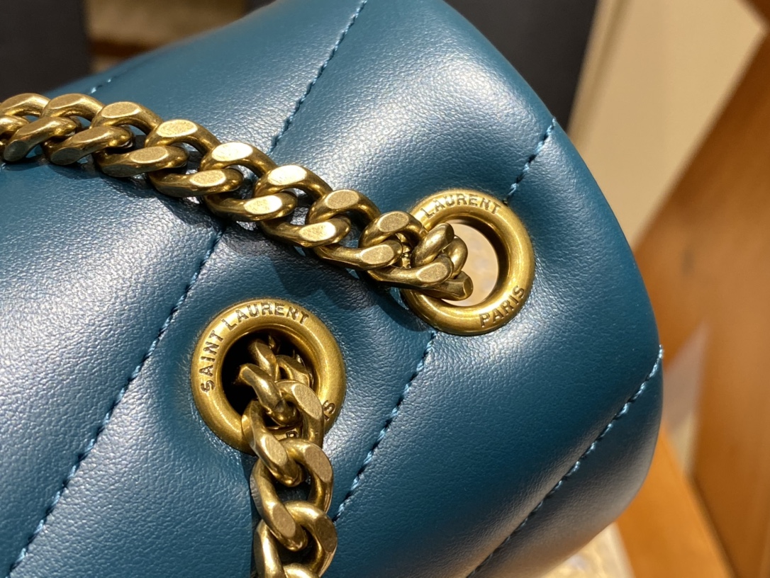 YSL LOULOU 23CM Y型绗缝链条包 494699海洋松石绿/金扣