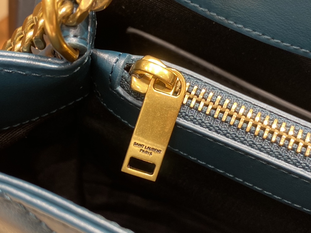 YSL LOULOU 23CM Y型绗缝链条包 494699海洋松石绿/金扣
