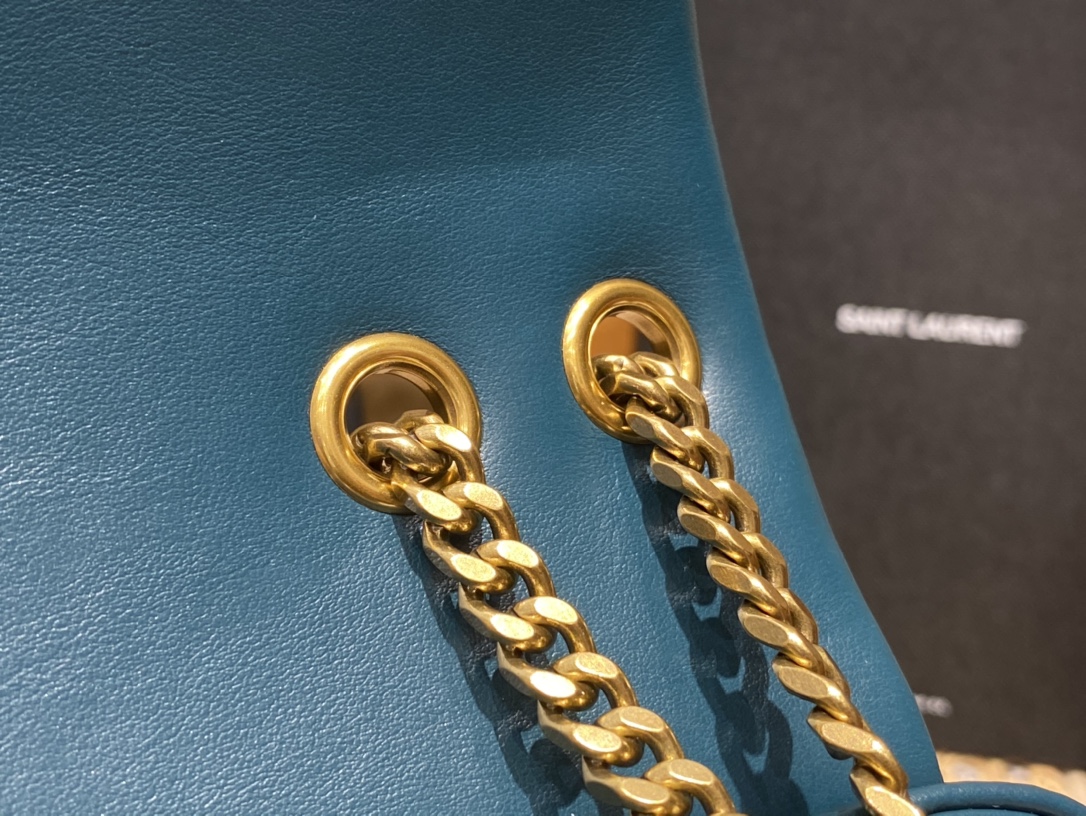 YSL LOULOU 23CM Y型绗缝链条包 494699海洋松石绿/金扣