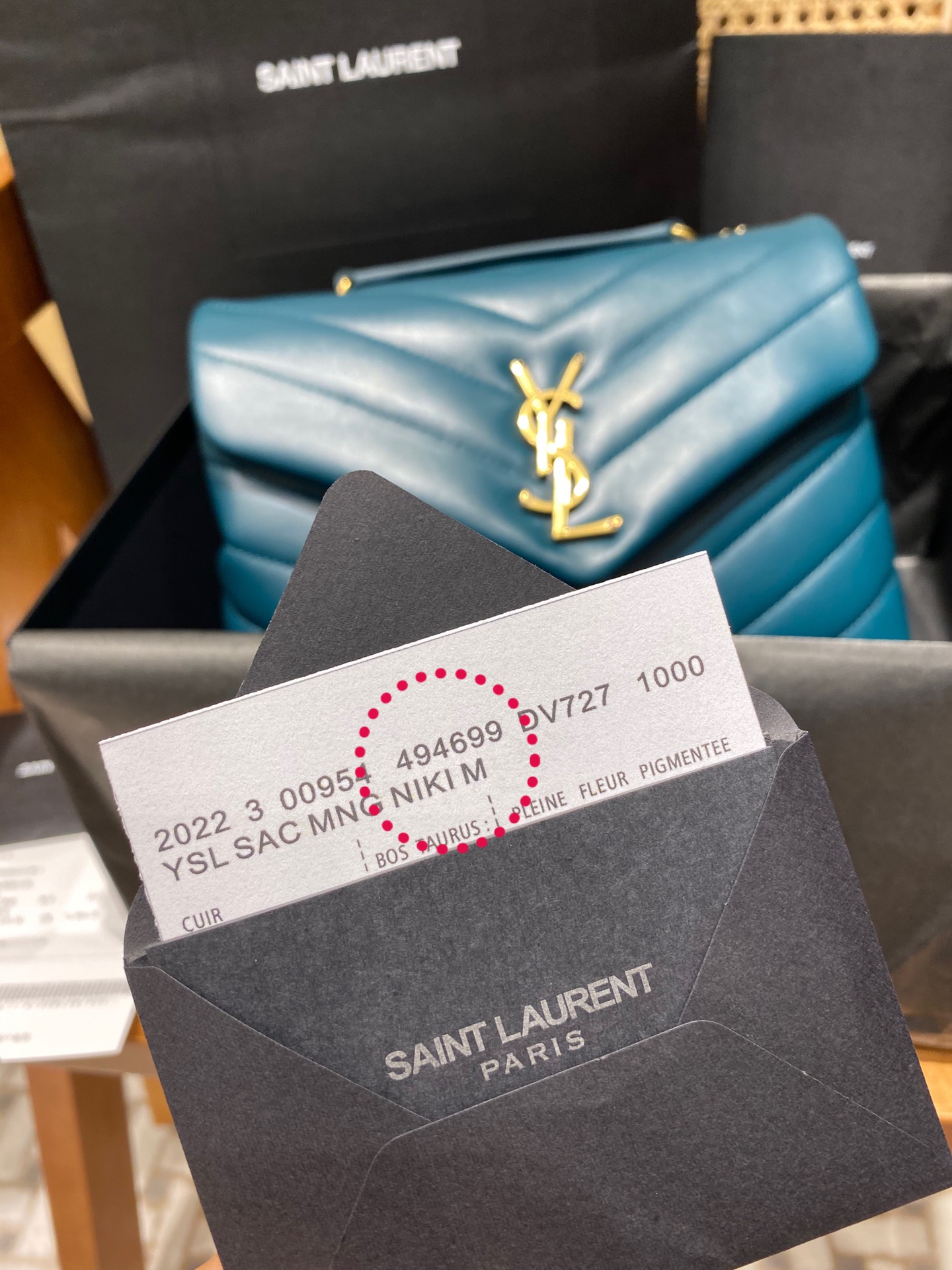 YSL LOULOU 23CM Y型绗缝链条包 494699海洋松石绿/金扣