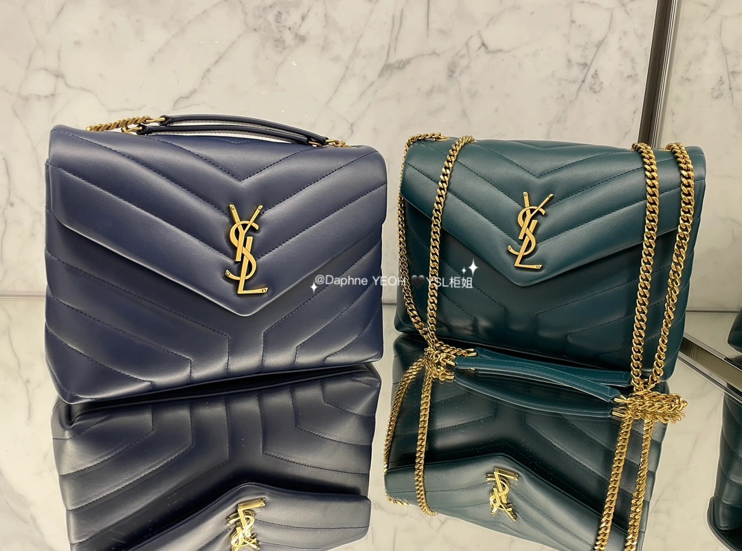 YSL LOULOU 23CM Y型绗缝链条包 494699海洋松石绿/金扣