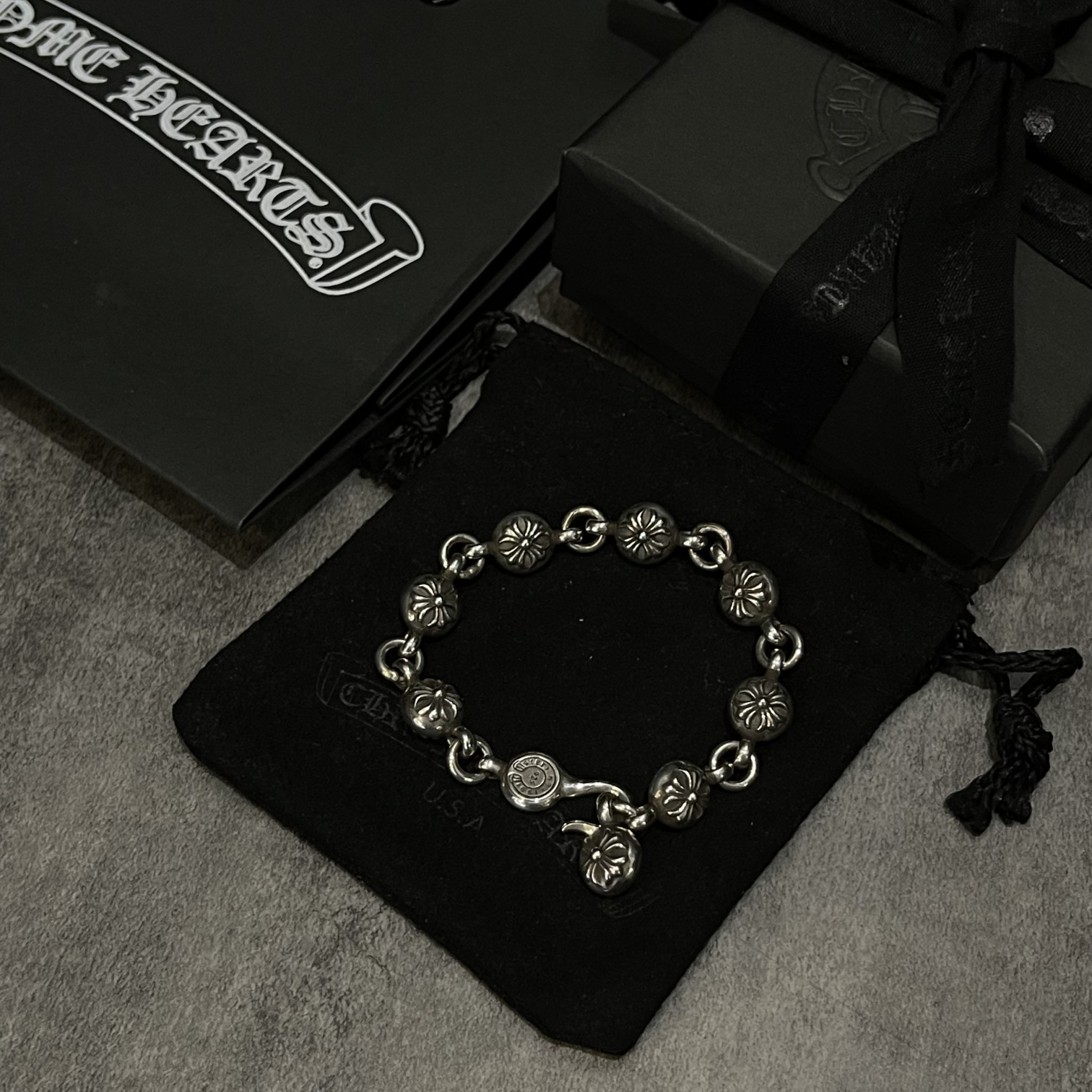 Chrome Hearts 𝐂𝐡𝐫𝐨𝐦𝐞 𝐡𝐞𝐚𝐫𝐭𝐬克罗心 十字花珠手链