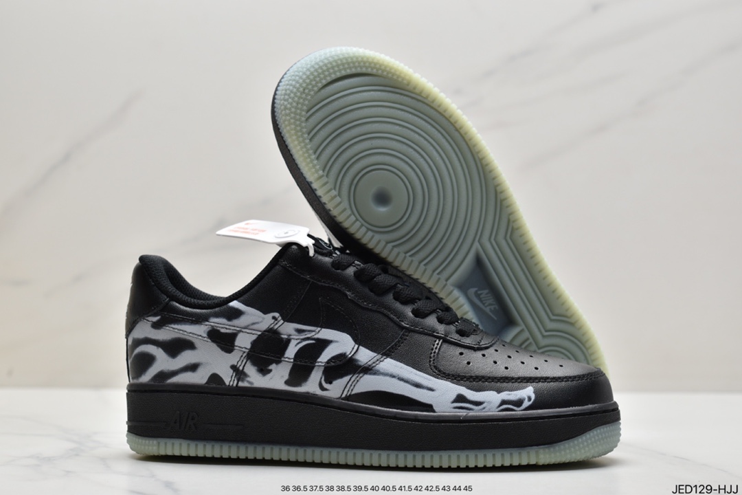 150 真标耐克Nike Air Force 1 ‘07 Skelton QS万圣节黑色骨骼空军一号低帮BQ7541-001