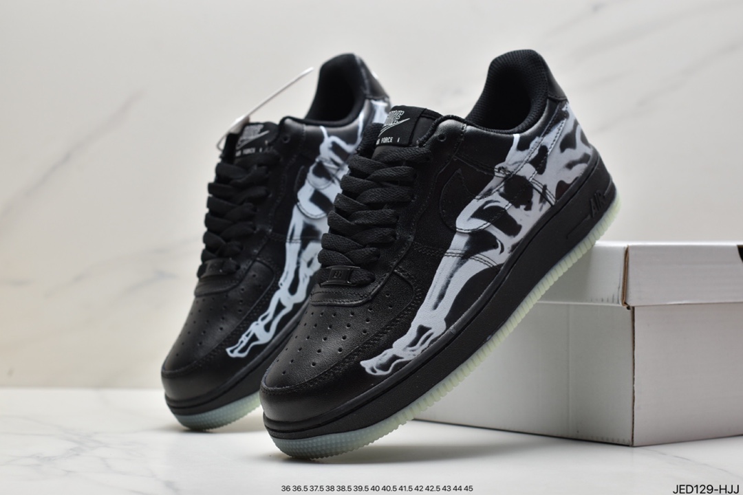 150 真标耐克Nike Air Force 1 ‘07 Skelton QS万圣节黑色骨骼空军一号低帮BQ7541-001