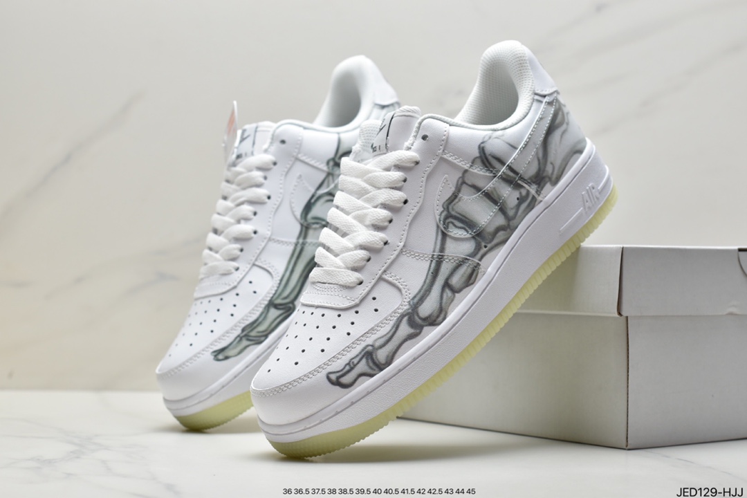 150 真标耐克Nike Air Force 1 ‘07 Skelton QS万圣节黑色骨骼空军一号低帮BQ7541-001