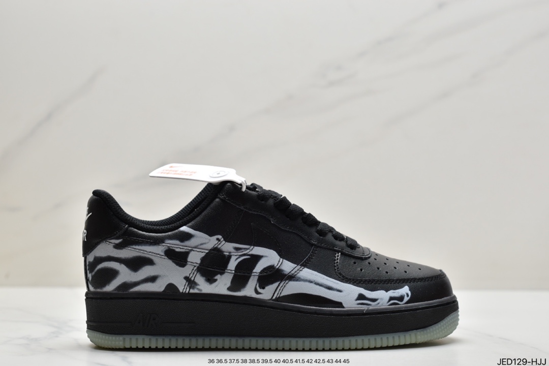 150 真标耐克Nike Air Force 1 ‘07 Skelton QS万圣节黑色骨骼空军一号低帮BQ7541-001