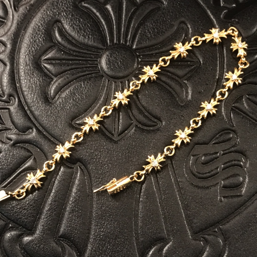 Chrome Hearts 高版本克罗心22K镶钻十字花手链