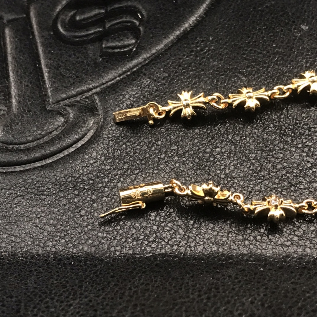 Chrome Hearts 高版本克罗心22K镶钻十字花手链