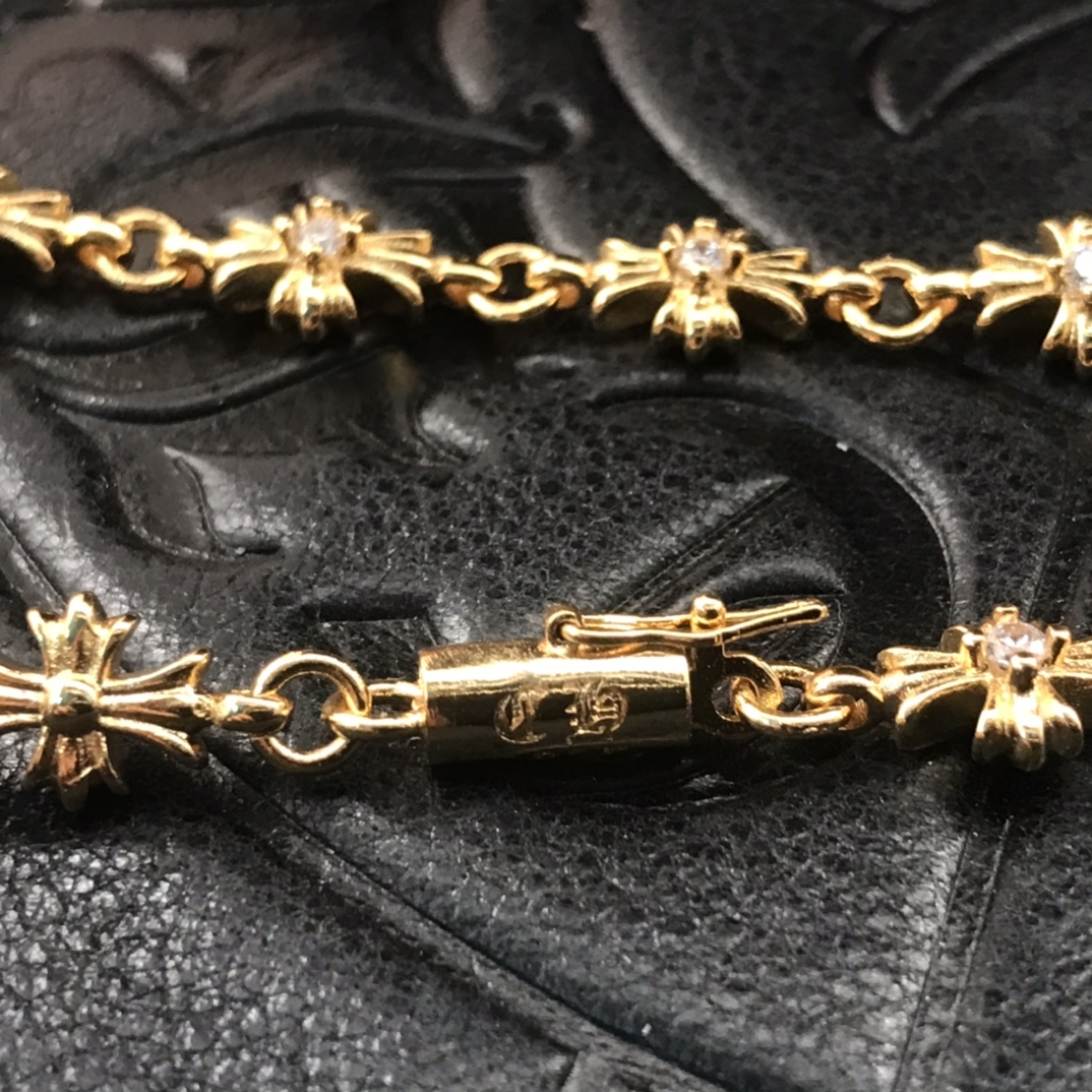 Chrome Hearts 高版本克罗心22K镶钻十字花手链