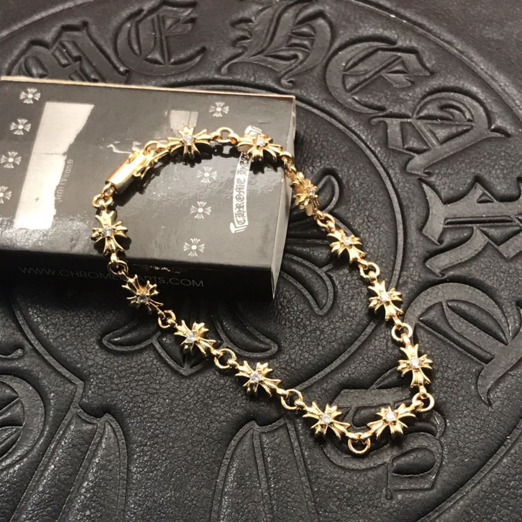 Chrome Hearts 高版本克罗心22K镶钻十字花手链