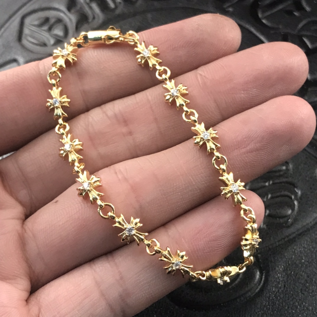 Chrome Hearts 高版本克罗心22K镶钻十字花手链