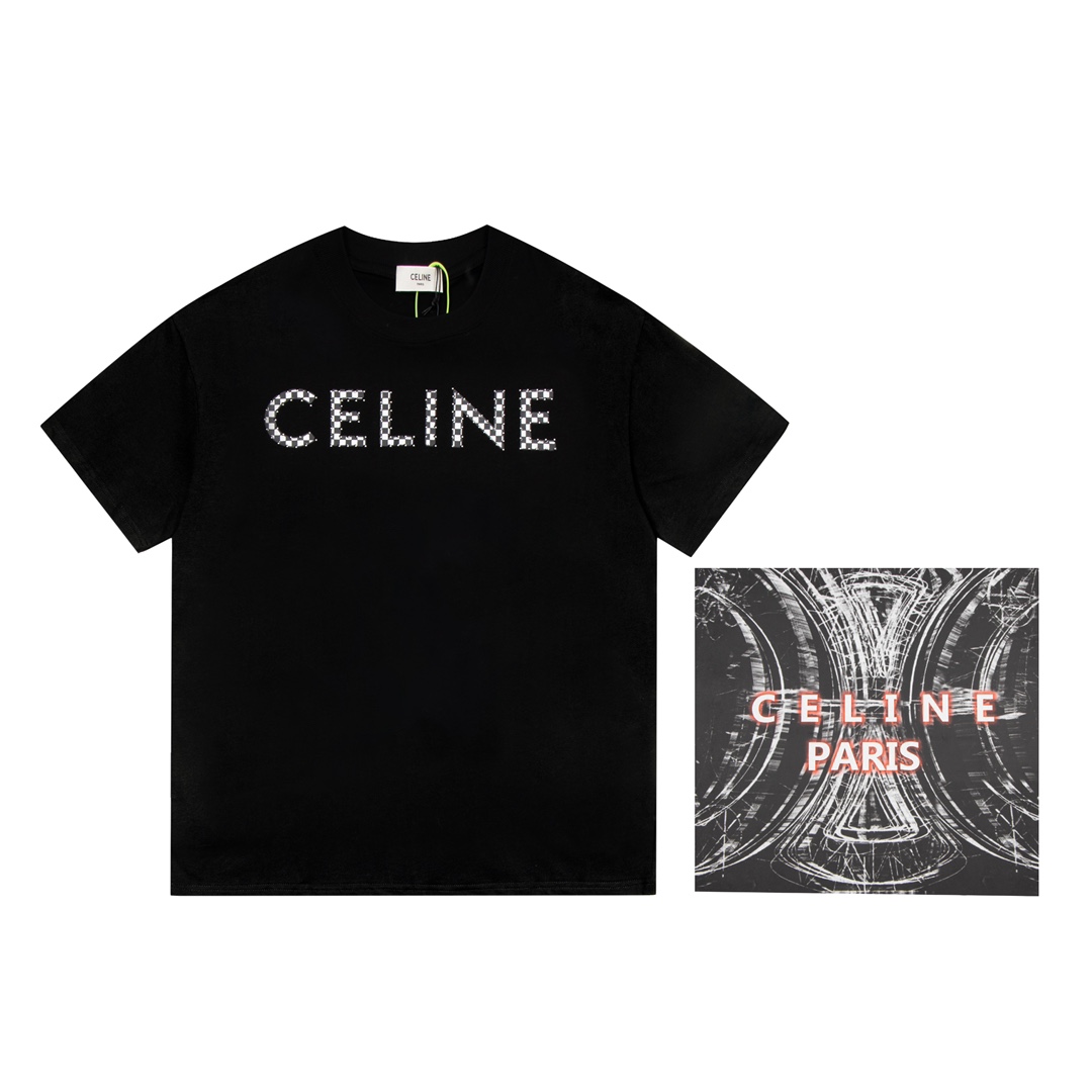 Celine Kleidung T-Shirt Schwarz Weiß Kurzarm