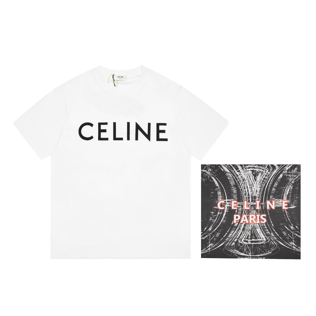 Celine Ropa Camiseta Negro Blanco Impresión Universal para hombres y mujeres Algodón de punto Tejido Colección primavera – verano Manga corta