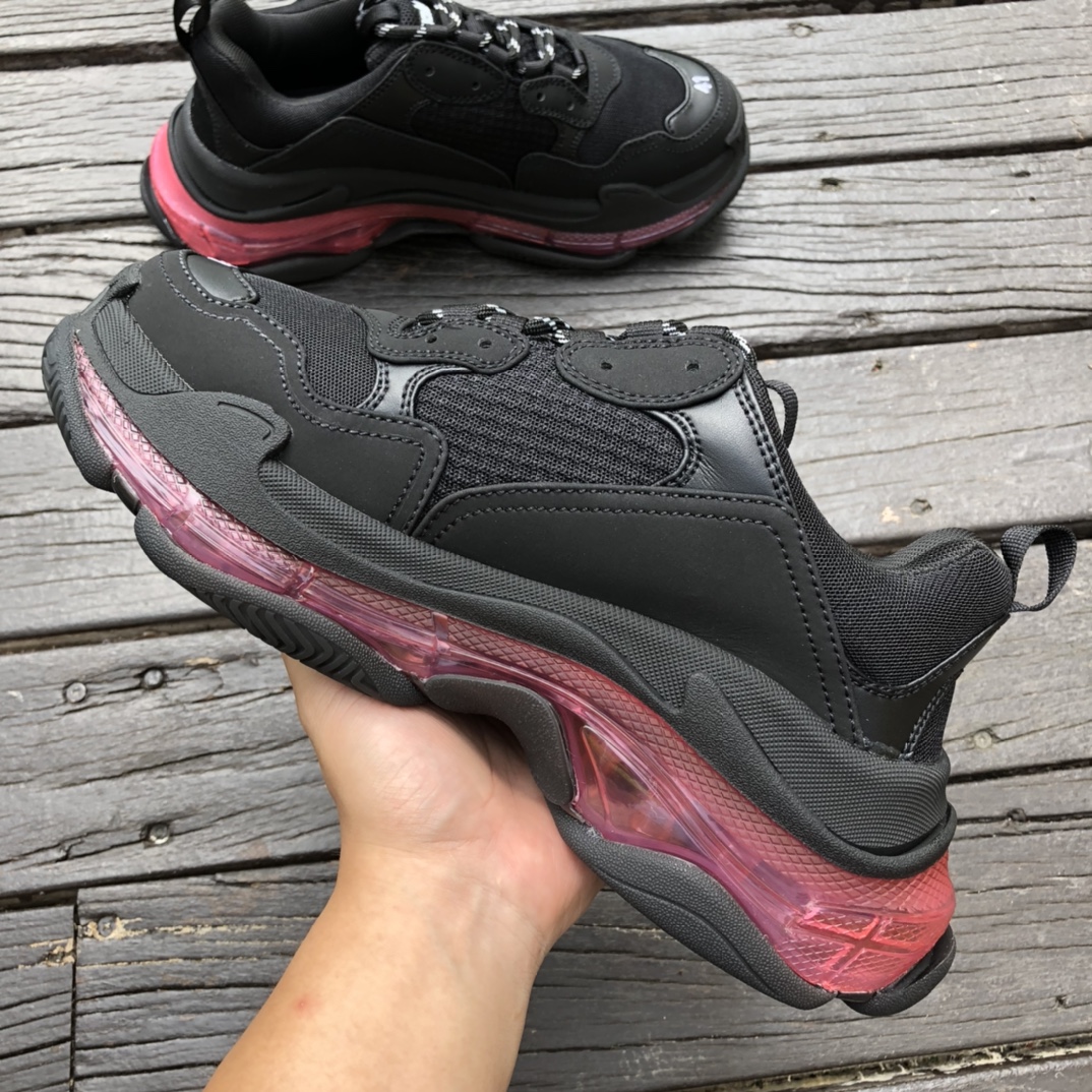 Balenciaga air cushion black powder Balenciaga Balenciaga Triple S Clear Sole non-slip wear-resistant fashion low-top dad shoes