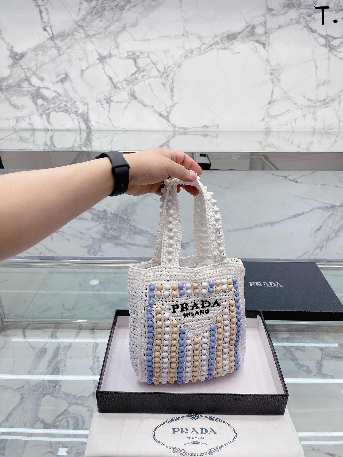 J5 2022年女士Rafia草编织木珠手提沙滩包 尺寸22 24cm