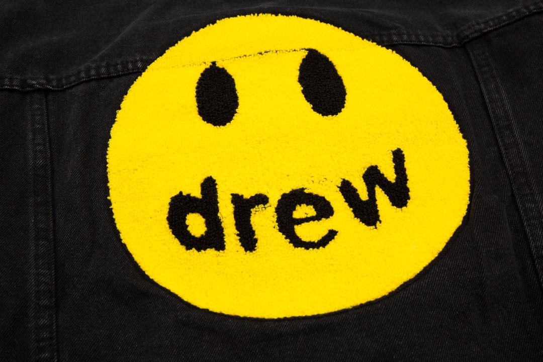 KL#8016 Drew House Cowboy Coat with Smiley Face Pattern in Black, 100% Cotton. - 图片 4