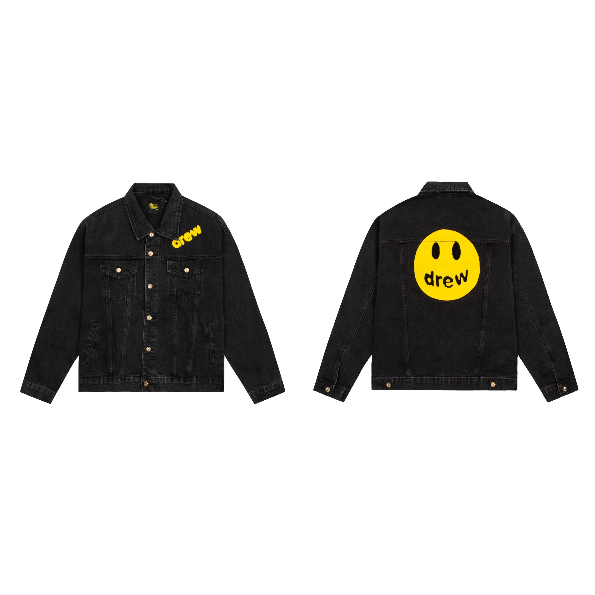 KL#8016 Drew House Cowboy Coat with Smiley Face Pattern in Black, 100% Cotton.