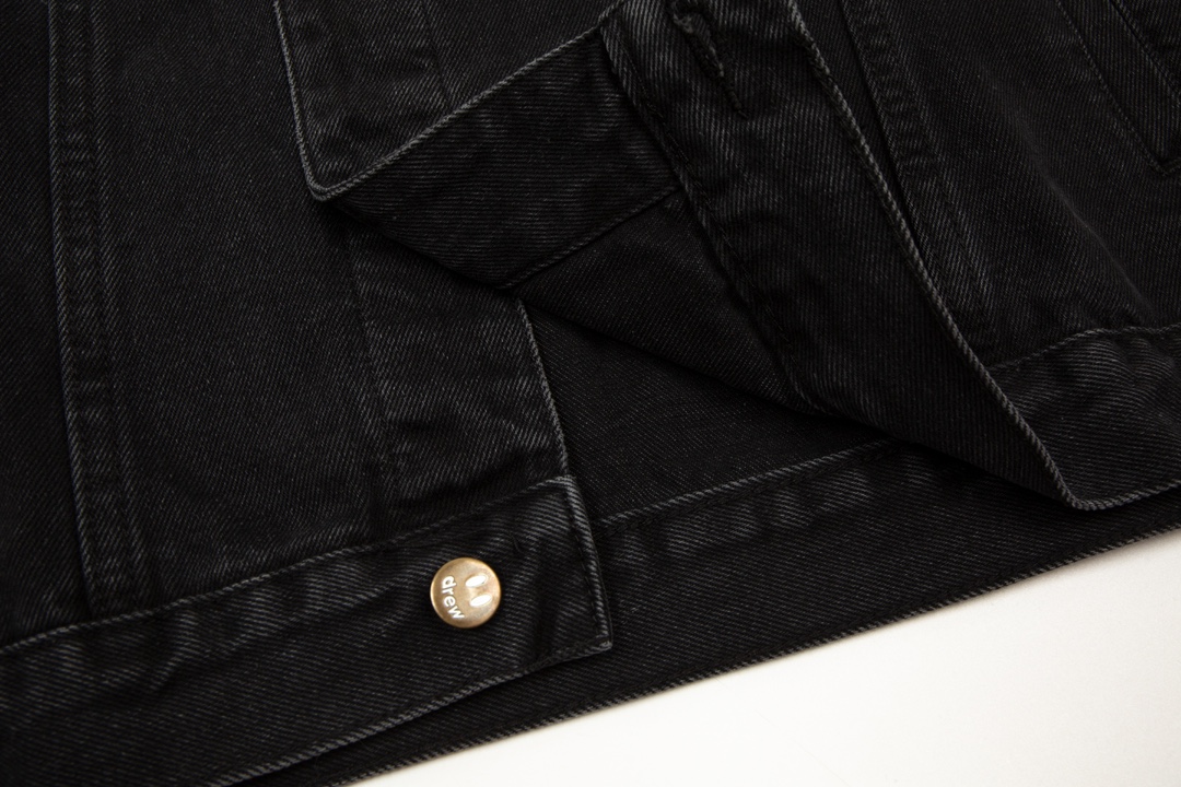 KL#8016 Drew House Cowboy Coat with Smiley Face Pattern in Black, 100% Cotton. - 图片 6