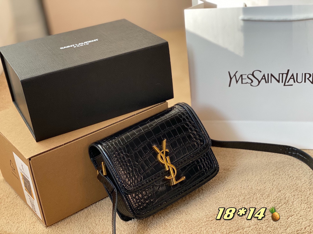 L0 全牛皮 鳄鱼纹  Saint Laurent 圣罗兰 YSL  solferino豆腐包 专柜压痕品质 2022 IT BAG_必火爆款，  Saint Laurent 圣罗兰 YSL  Solferino 手感及皮面的柔韧度都非常好 全新设计的“L”字母上下对半开扣 尺寸 18 14cm 小号 折叠礼盒