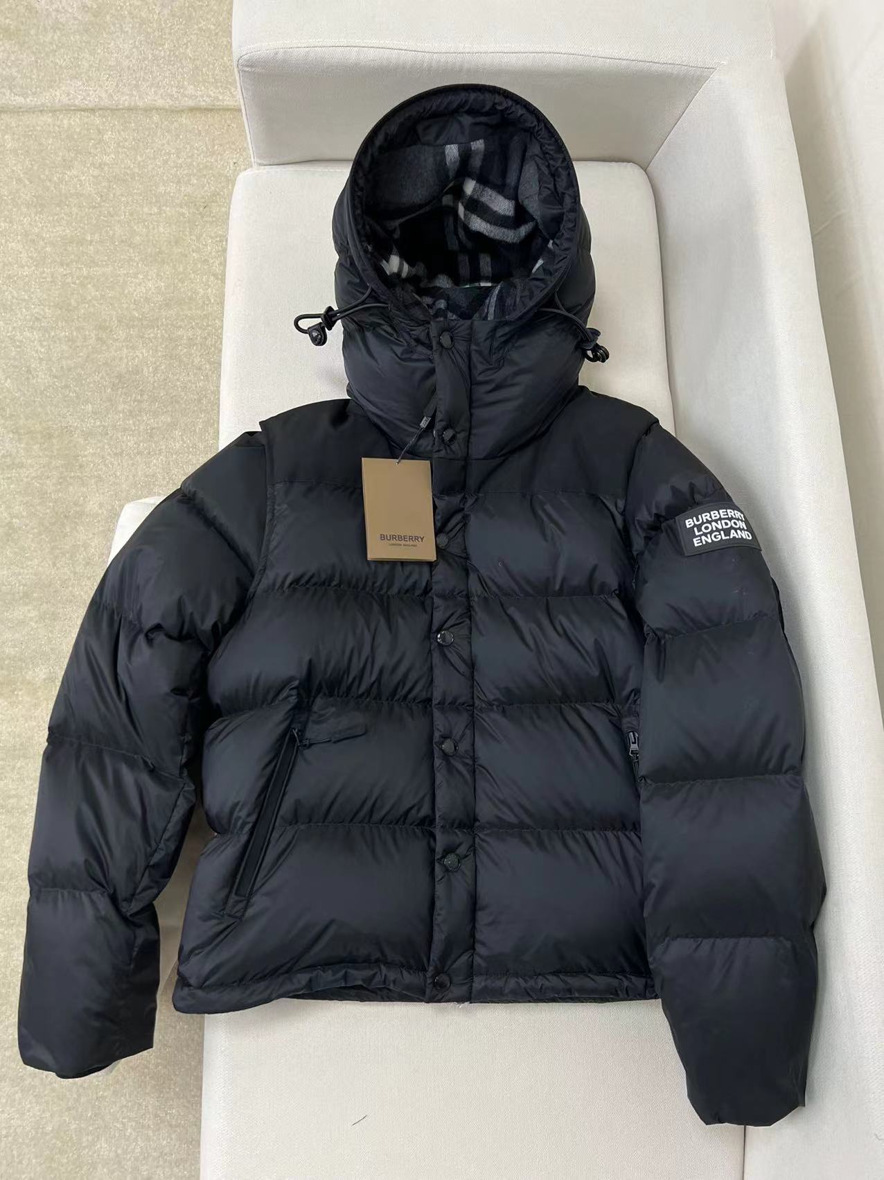 Guangzhou high-version Burberry Winter Coat, Zhou Dongyu same style. Colors: Black. Sizes: S-XXL.-Big cat