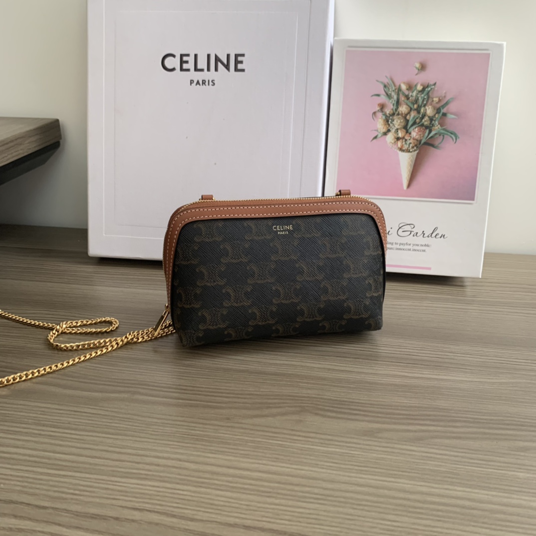 NO:183412,Genuine grade original leather version Season TRIOMPHE new product mix and match sheepskin chain bag super fine gold wire embroidery One main compartment/chain locking model number 10E382 flower material/brown Size 16-11 (with original packaging), Celine, celine, sheepskin19860909正品级 原厂皮版本 当季TRIOMPHE新品混搭羊皮链条包超级精细的金丝刺绣 一个主打隔层/链条锁闭款 款号10E382 花料/棕 尺寸16-11（配原版包装）,赛琳,celine,sheepskin,Bag