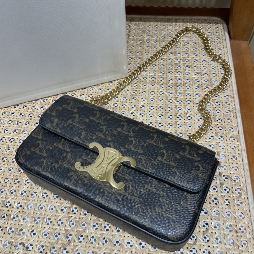 CELINE CHAIN SHOULDER 20.5CM BAG 197993老花/金扣