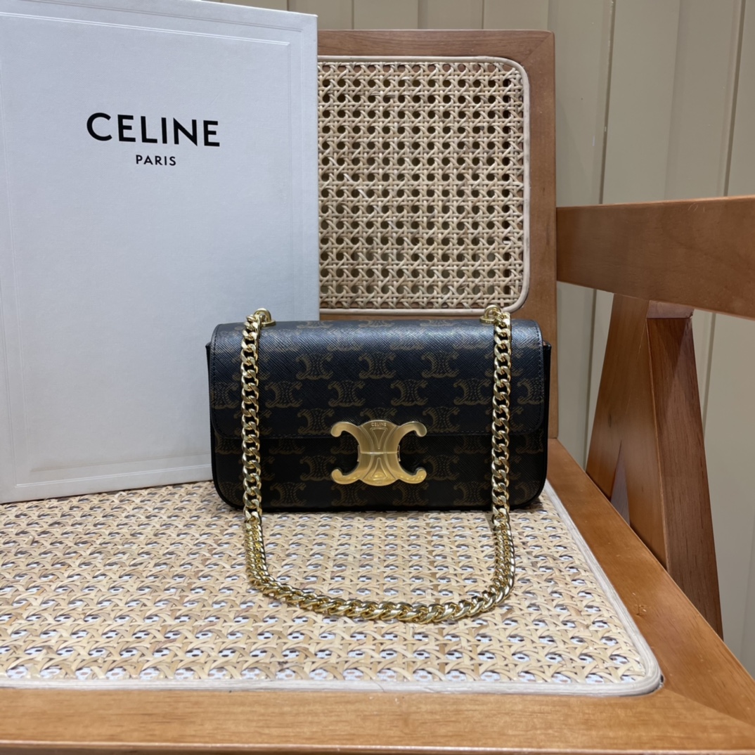 CELINE CHAIN SHOULDER 20.5CM BAG 197993老花/金扣