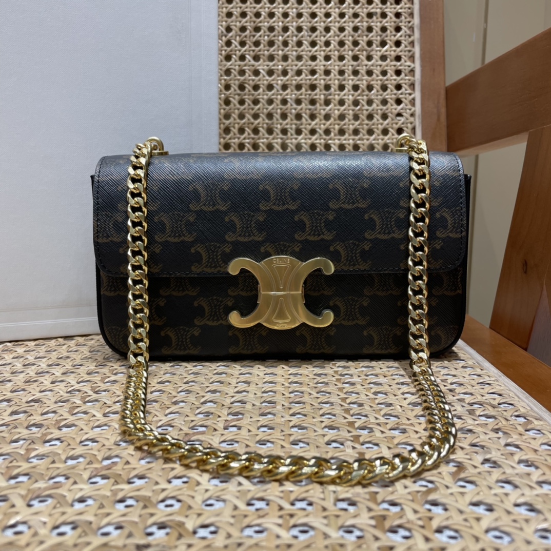 CELINE CHAIN SHOULDER 20.5CM BAG 197993老花/金扣