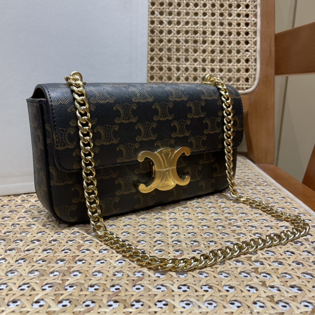 CELINE CHAIN SHOULDER 20.5CM BAG 197993老花/金扣