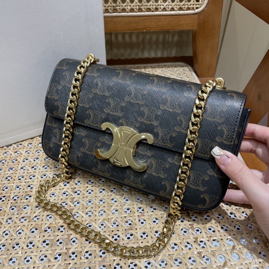 CELINE CHAIN SHOULDER 20.5CM BAG 197993老花/金扣