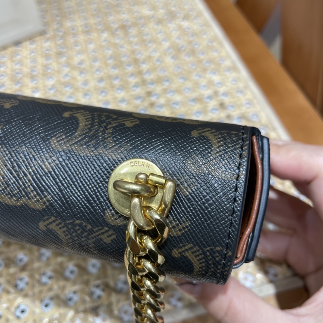 CELINE CHAIN SHOULDER 20.5CM BAG 197993老花/金扣
