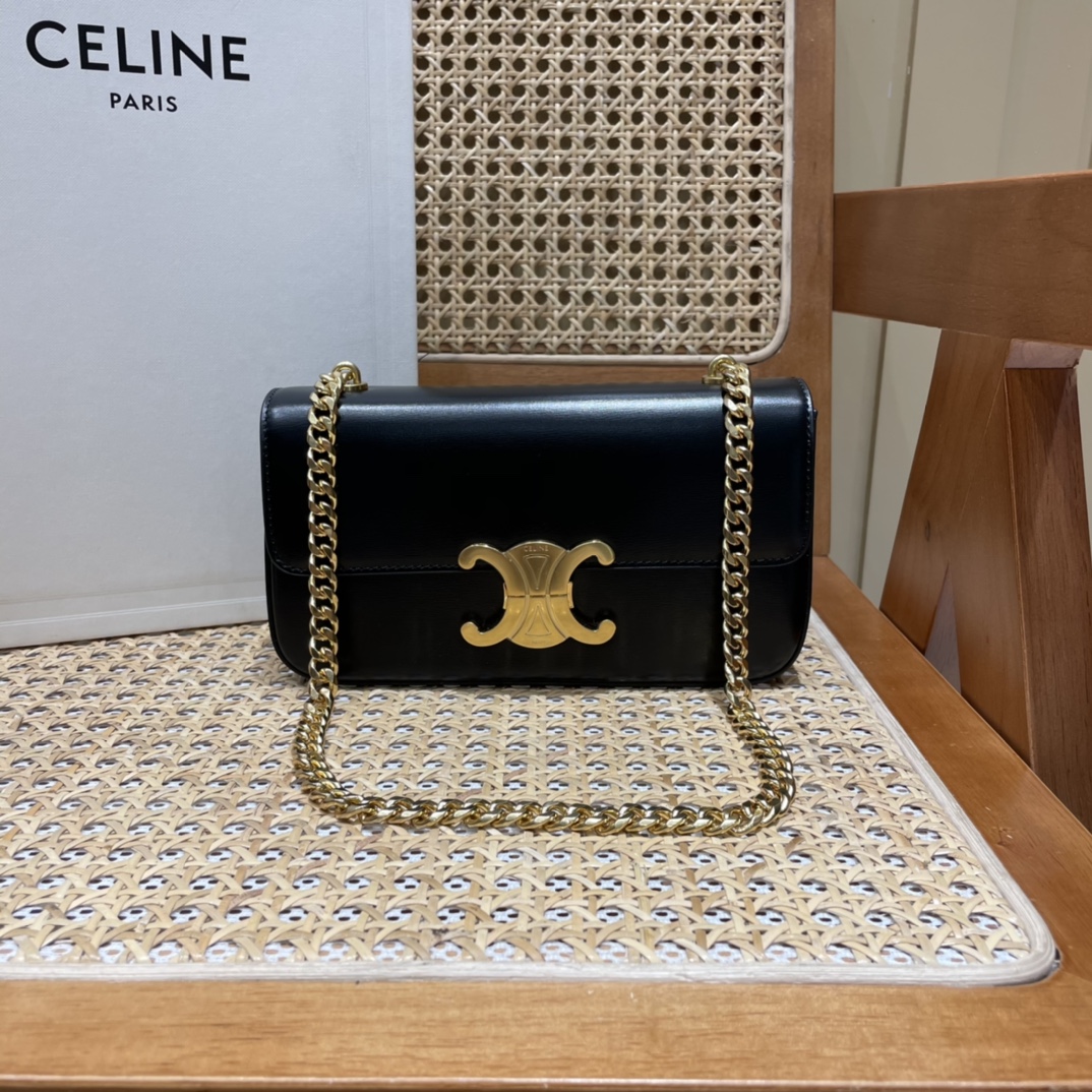 CELINE CHAIN SHOULDER 20.5CM BAG 197993黑色/金扣
