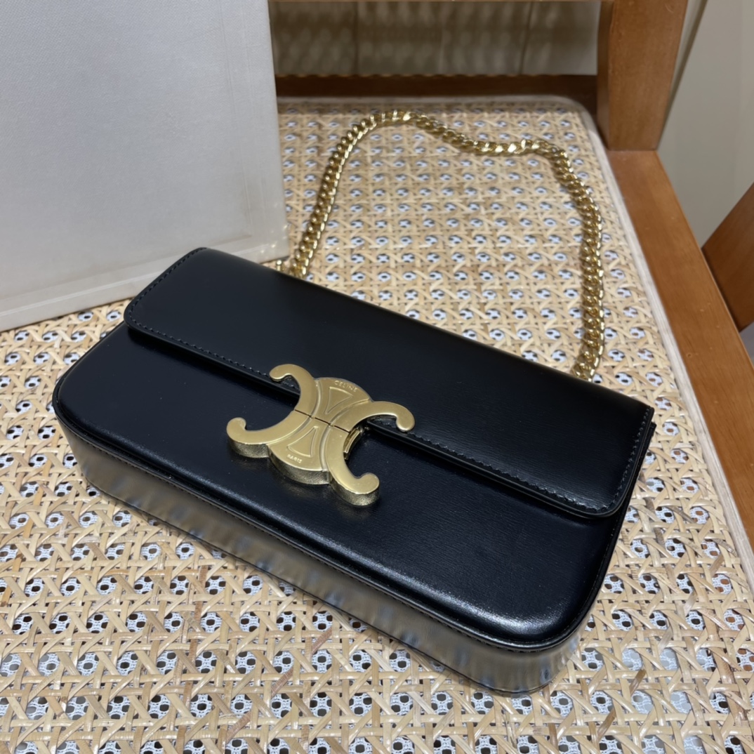 CELINE CHAIN SHOULDER 20.5CM BAG 197993黑色/金扣