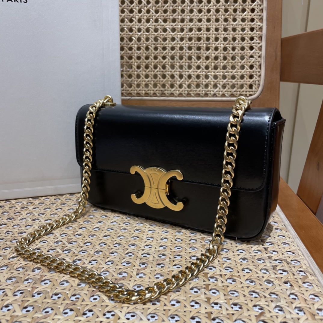 CELINE CHAIN SHOULDER 20.5CM BAG 197993黑色/金扣