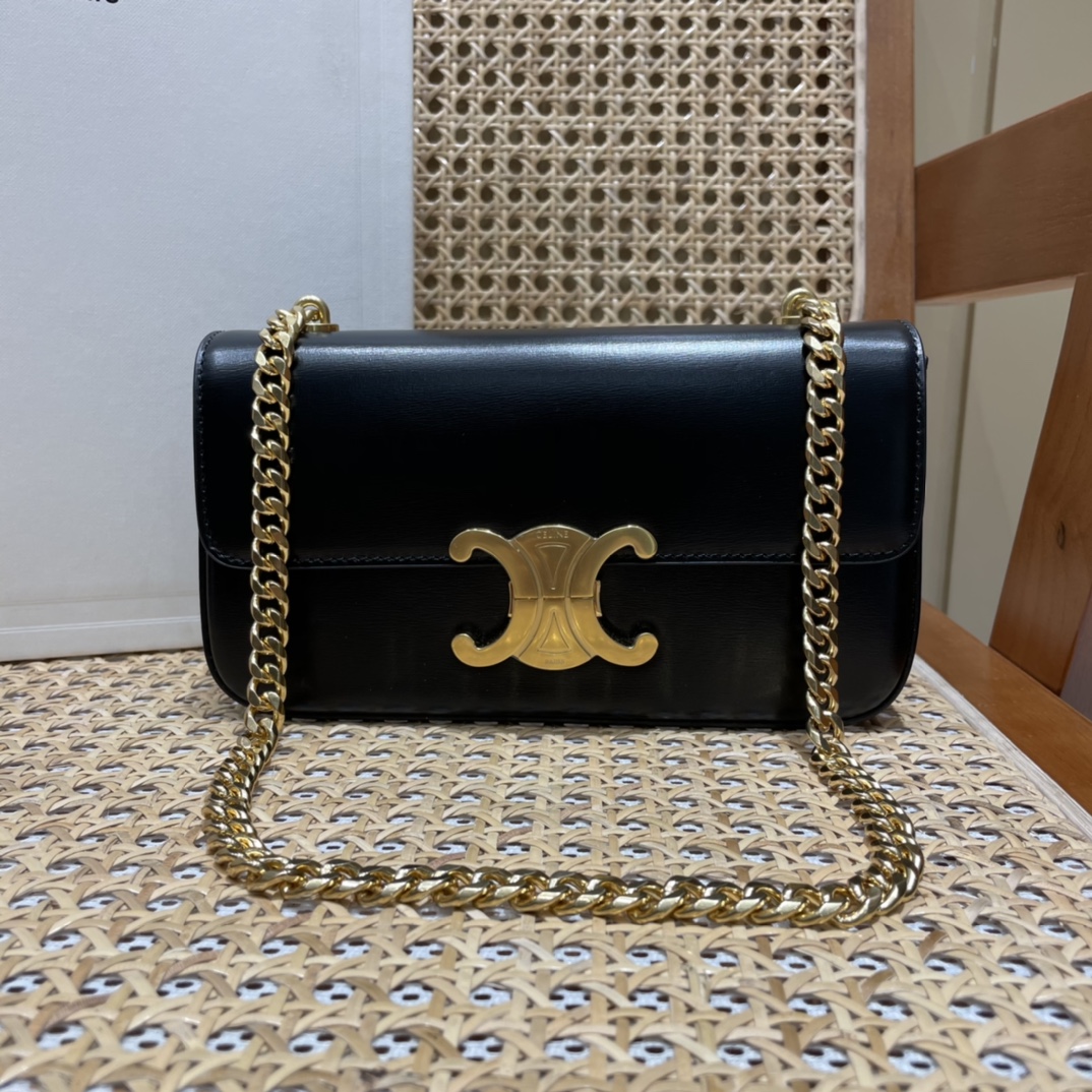 CELINE CHAIN SHOULDER 20.5CM BAG 197993黑色/金扣