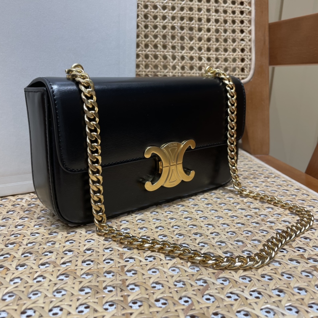CELINE CHAIN SHOULDER 20.5CM BAG 197993黑色/金扣