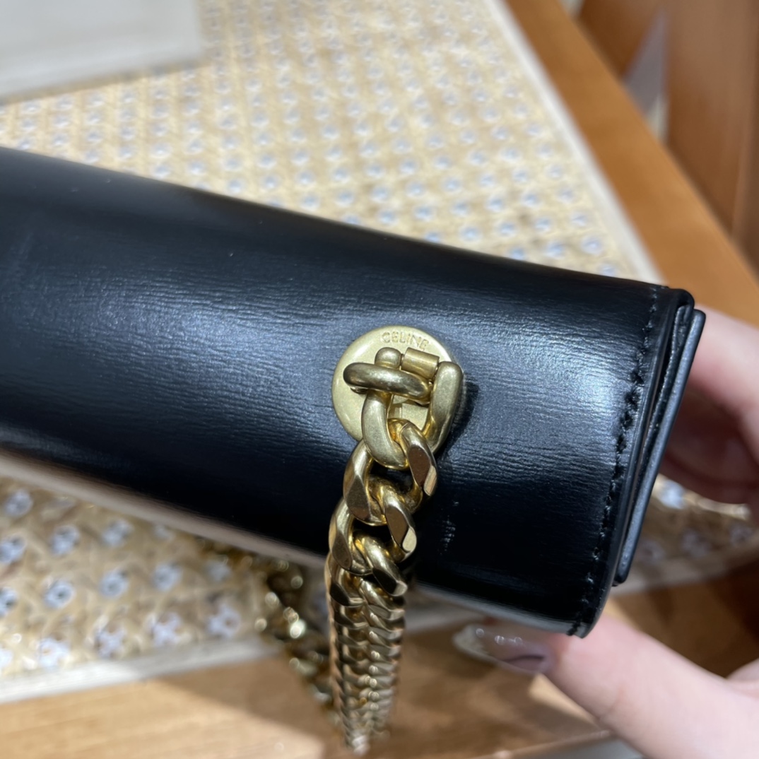 CELINE CHAIN SHOULDER 20.5CM BAG 197993黑色/金扣