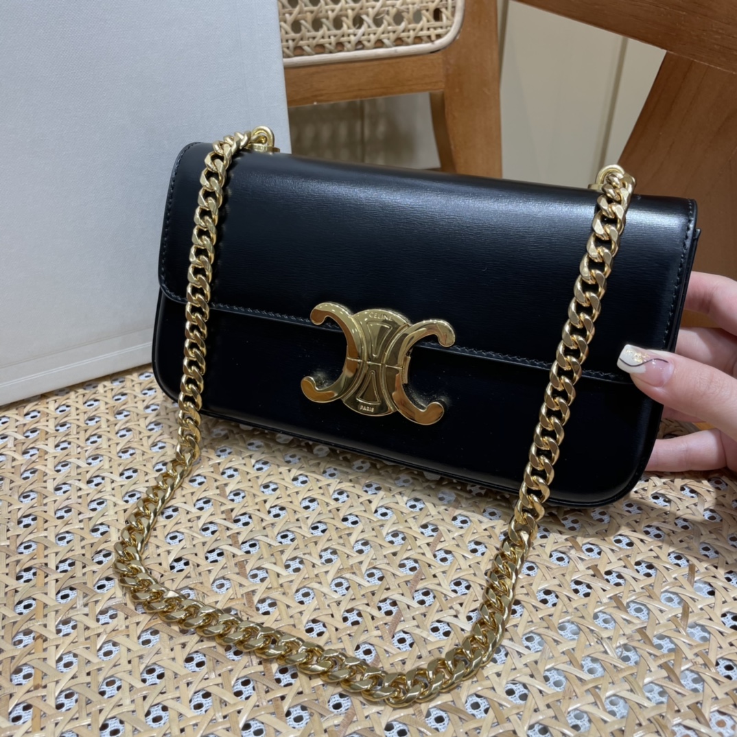 CELINE CHAIN SHOULDER 20.5CM BAG 197993黑色/金扣