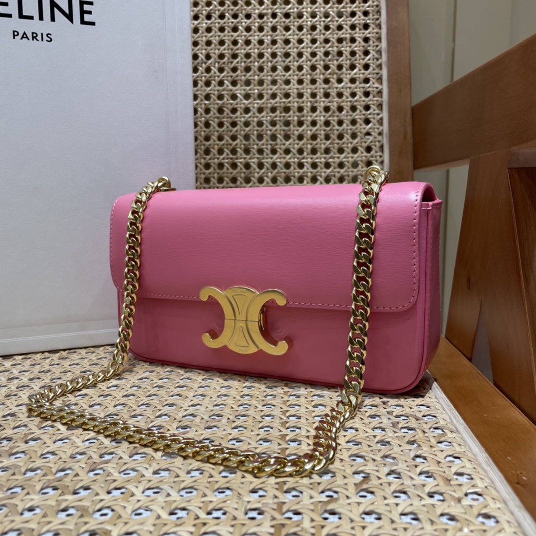 CELINE CHAIN SHOULDER 20.5CM BAG 197993粉红色