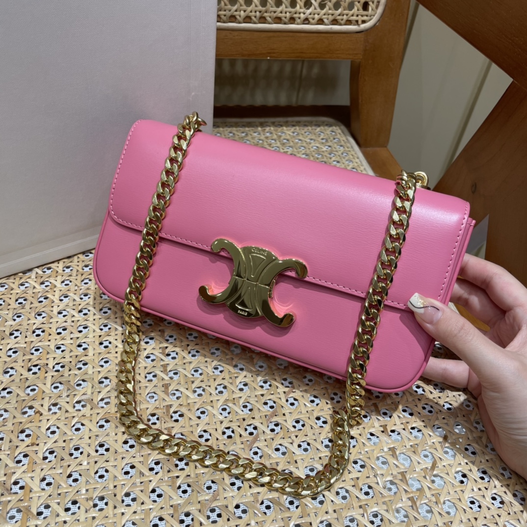 CELINE CHAIN SHOULDER 20.5CM BAG 197993粉红色