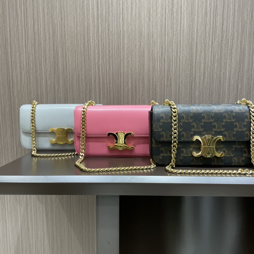 CELINE CHAIN SHOULDER 20.5CM BAG 197993老花/金扣