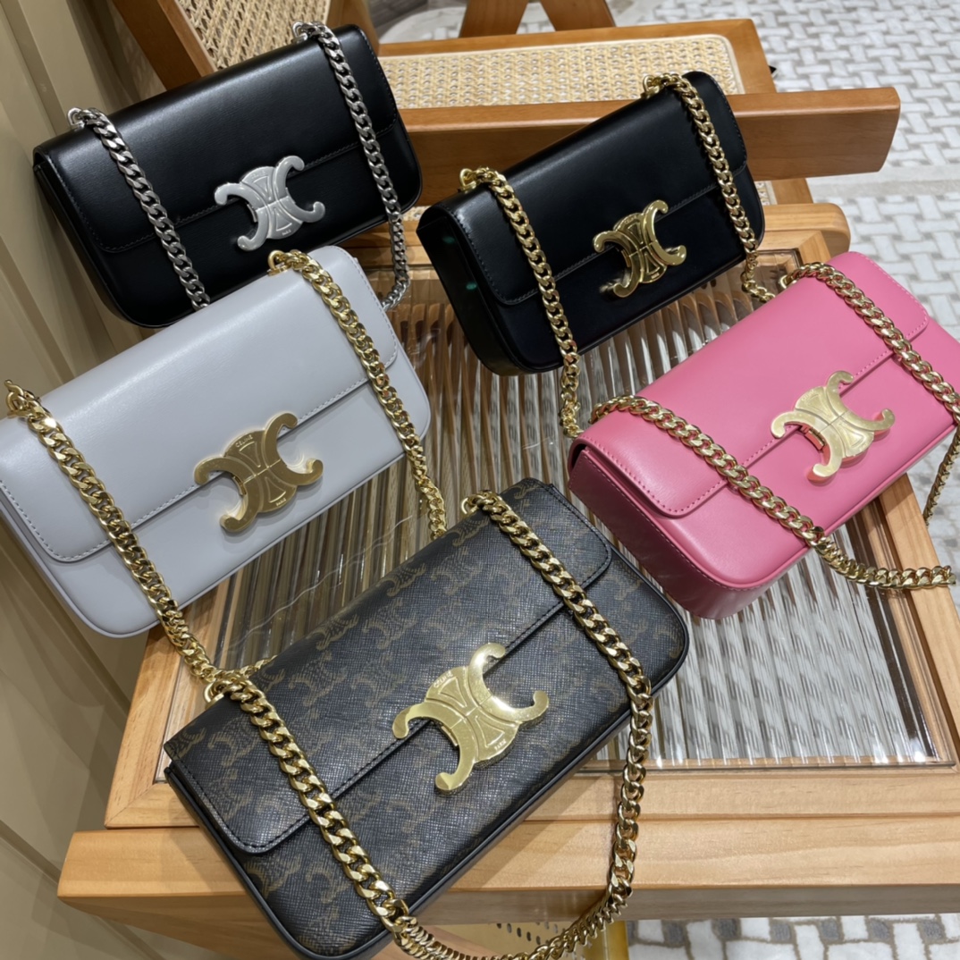 CELINE CHAIN SHOULDER 20.5CM BAG 197993老花/金扣