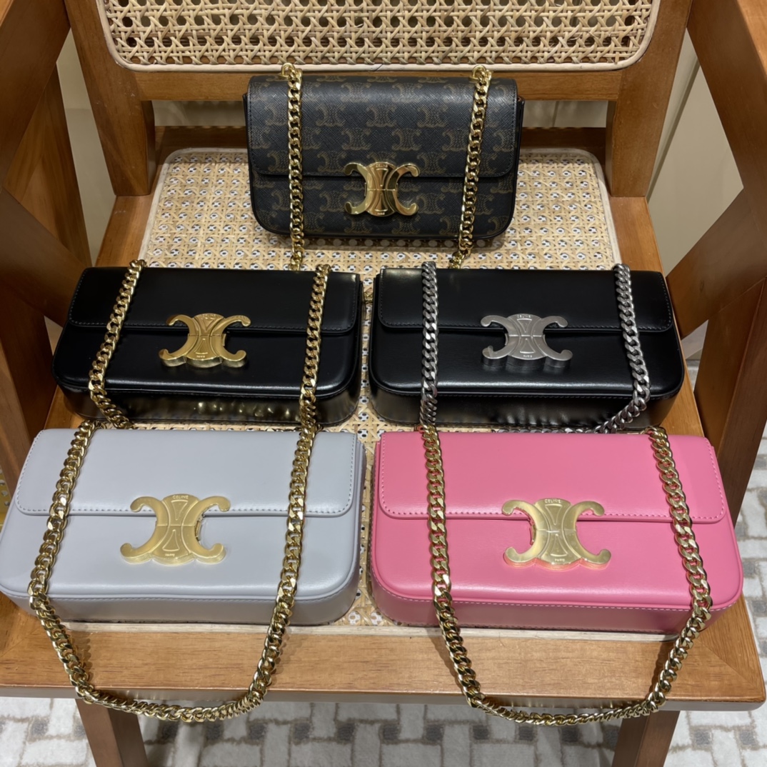 CELINE CHAIN SHOULDER 20.5CM BAG 197993老花/金扣
