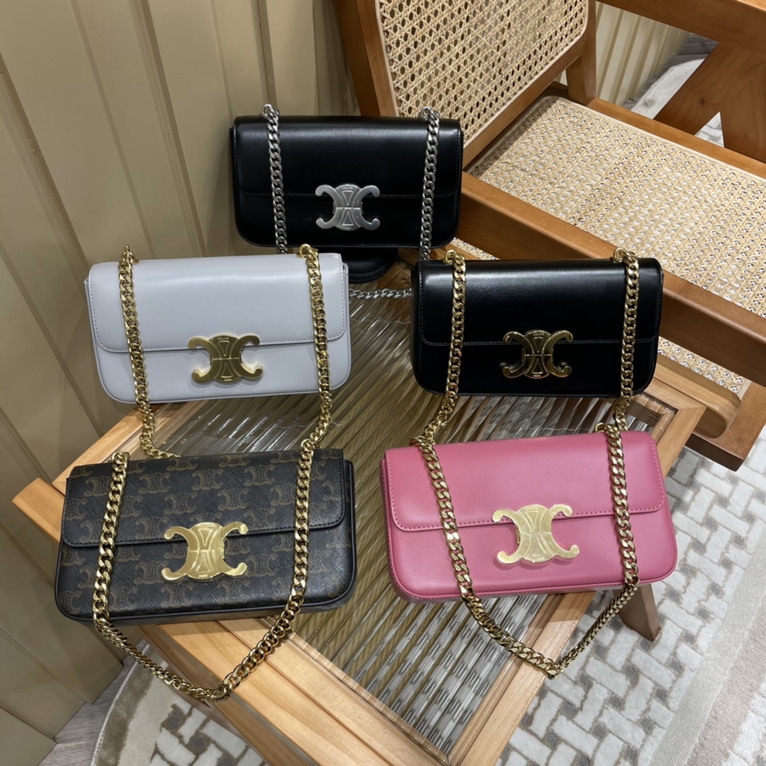 CELINE CHAIN SHOULDER 20.5CM BAG 197993老花/金扣