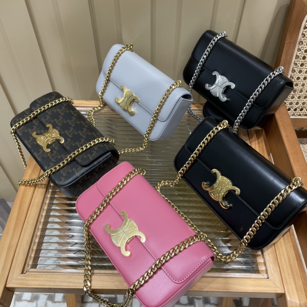 CELINE CHAIN SHOULDER 20.5CM BAG 197993老花/金扣