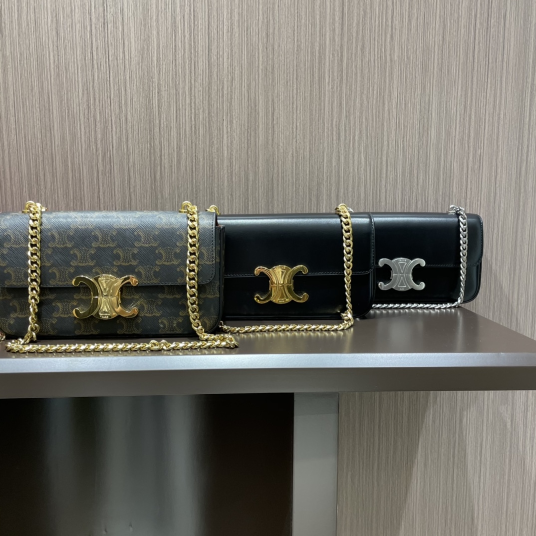CELINE CHAIN SHOULDER 20.5CM BAG 197993老花/金扣