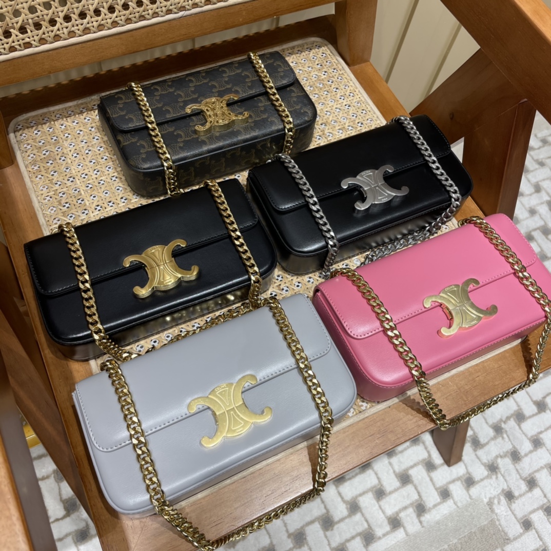 CELINE CHAIN SHOULDER 20.5CM BAG 197993老花/金扣